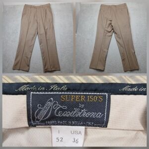 Castellano Super 150s Dress Pants Men's 36x52 Tan Made in Italy Wool
